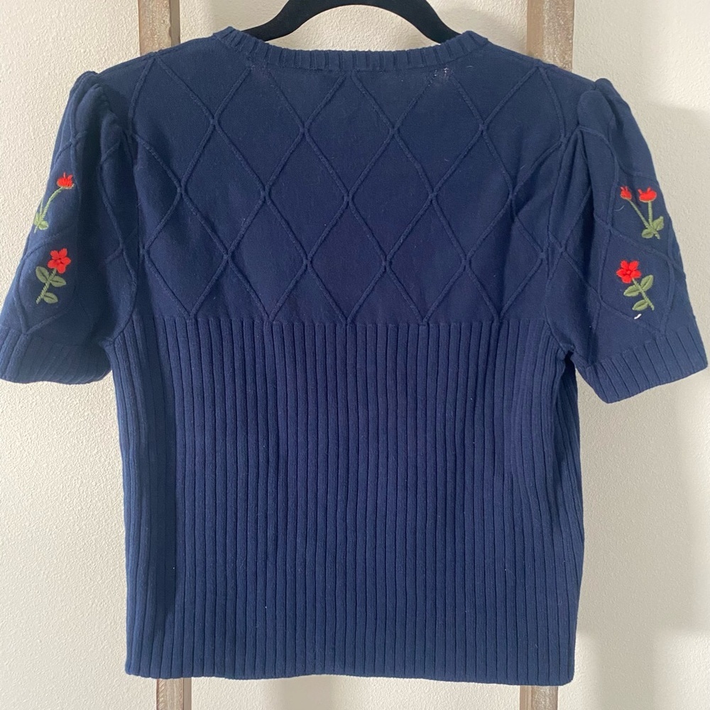 CeCe Cotton Embroidered Short Sleeve Sweater - Size Medium - Picture 8 of 8